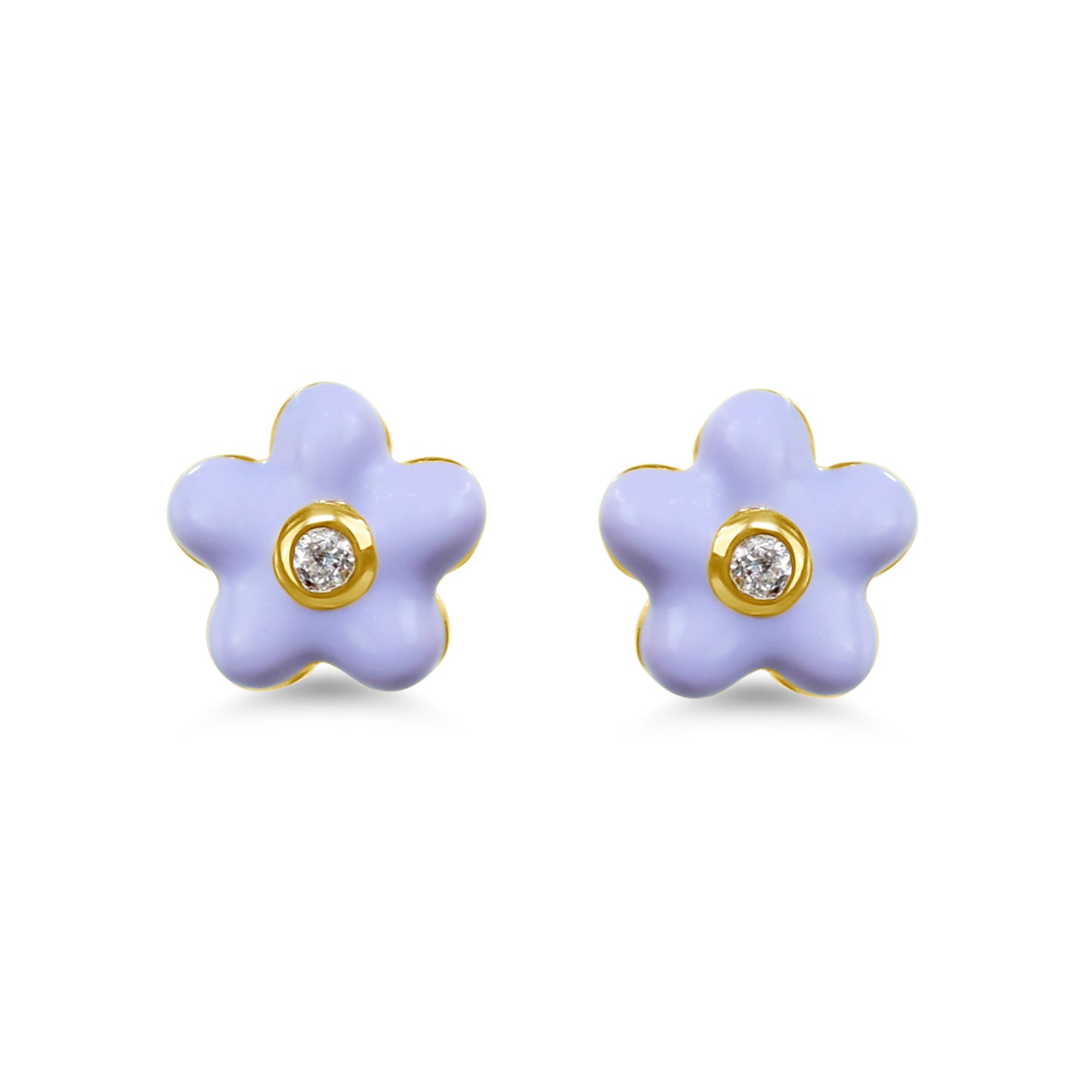 14k Diamond & Enamel Flower Post Earrings