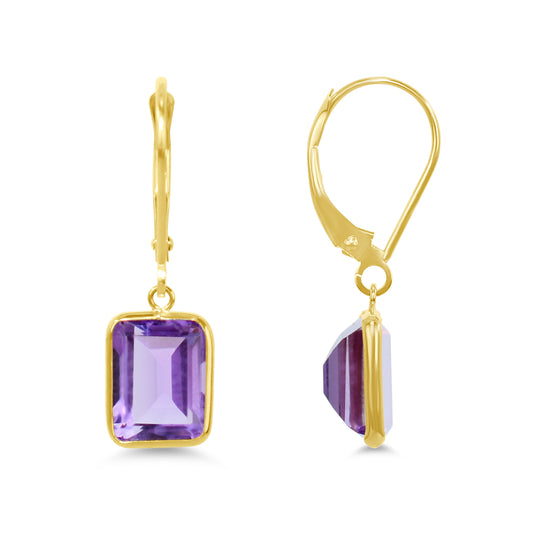 14k Amethyst Oct Bezel Leverback Earring