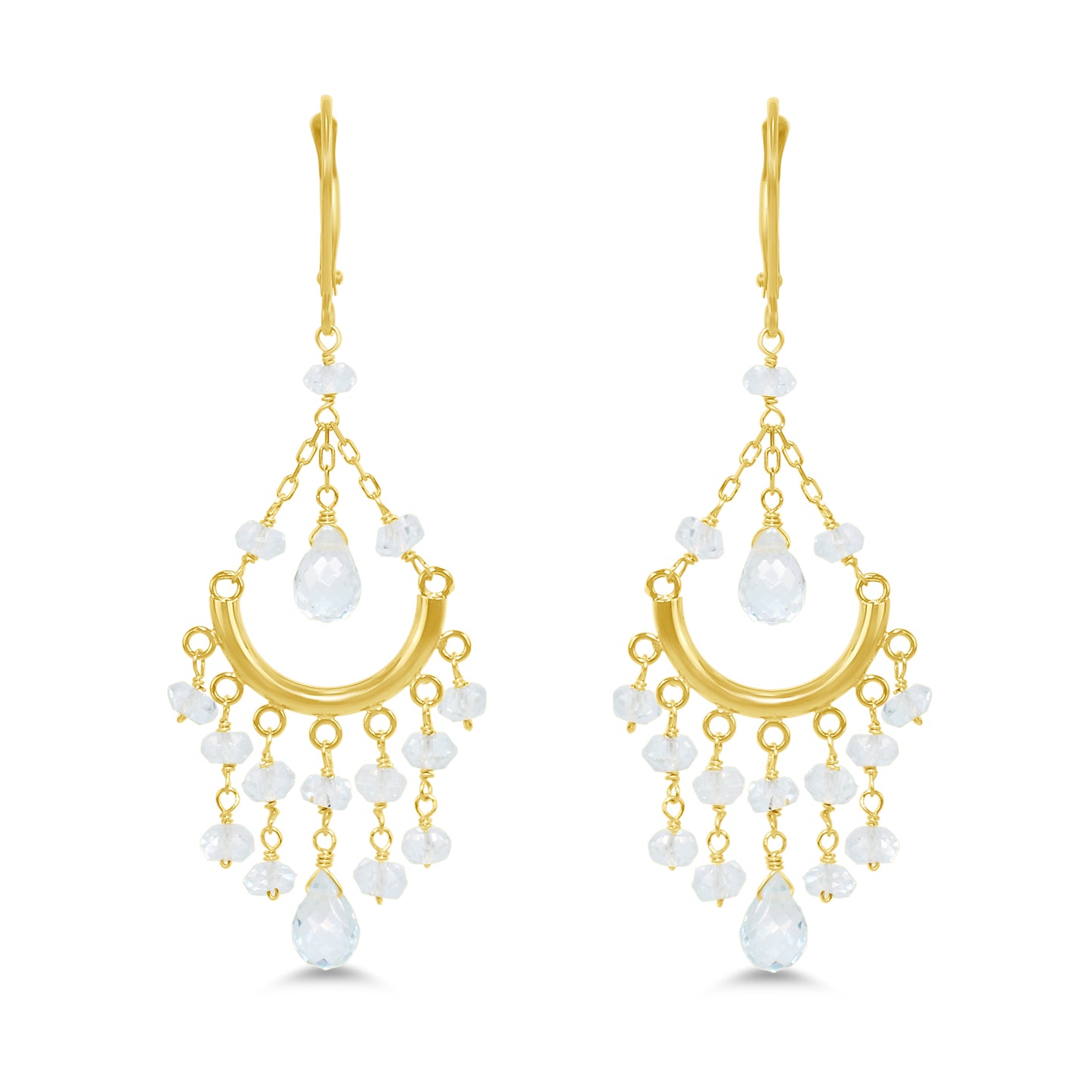 14k Yellow Gold White Topaz Chandelier Leverback Earring