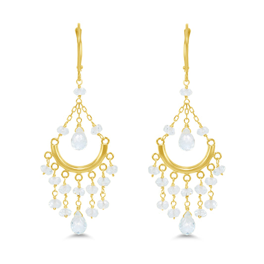 14k Yellow Gold White Topaz Chandelier Leverback Earring