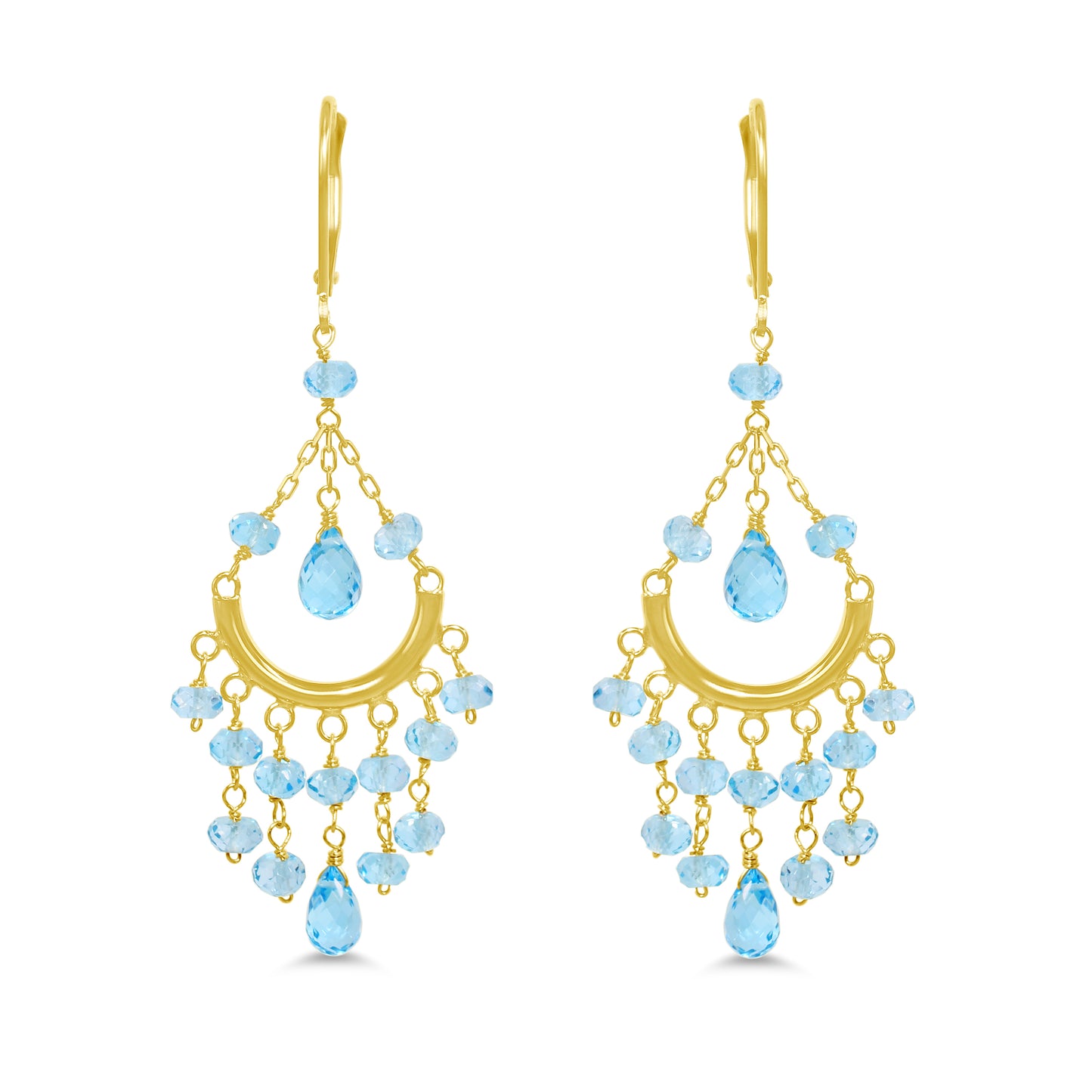 14k Yellow Gold Blue Topaz Chandelier Leverback Earring