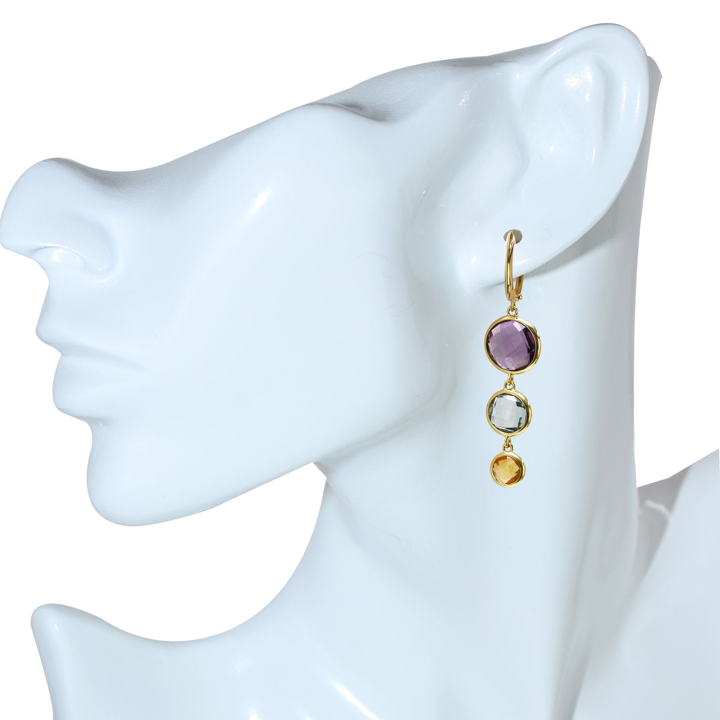 14k Multi-Gemstone Triple Bezel Graduated Hoop Earrings