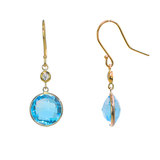 14k Blue Topaz Diamond Bezel Hook Earring