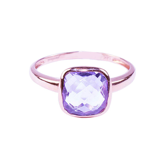 14k dscb Amethyst Bezel Cushion Ring