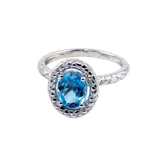 14k White Gold Oval Swiss Blue Topaz Halo Ring - Size 7