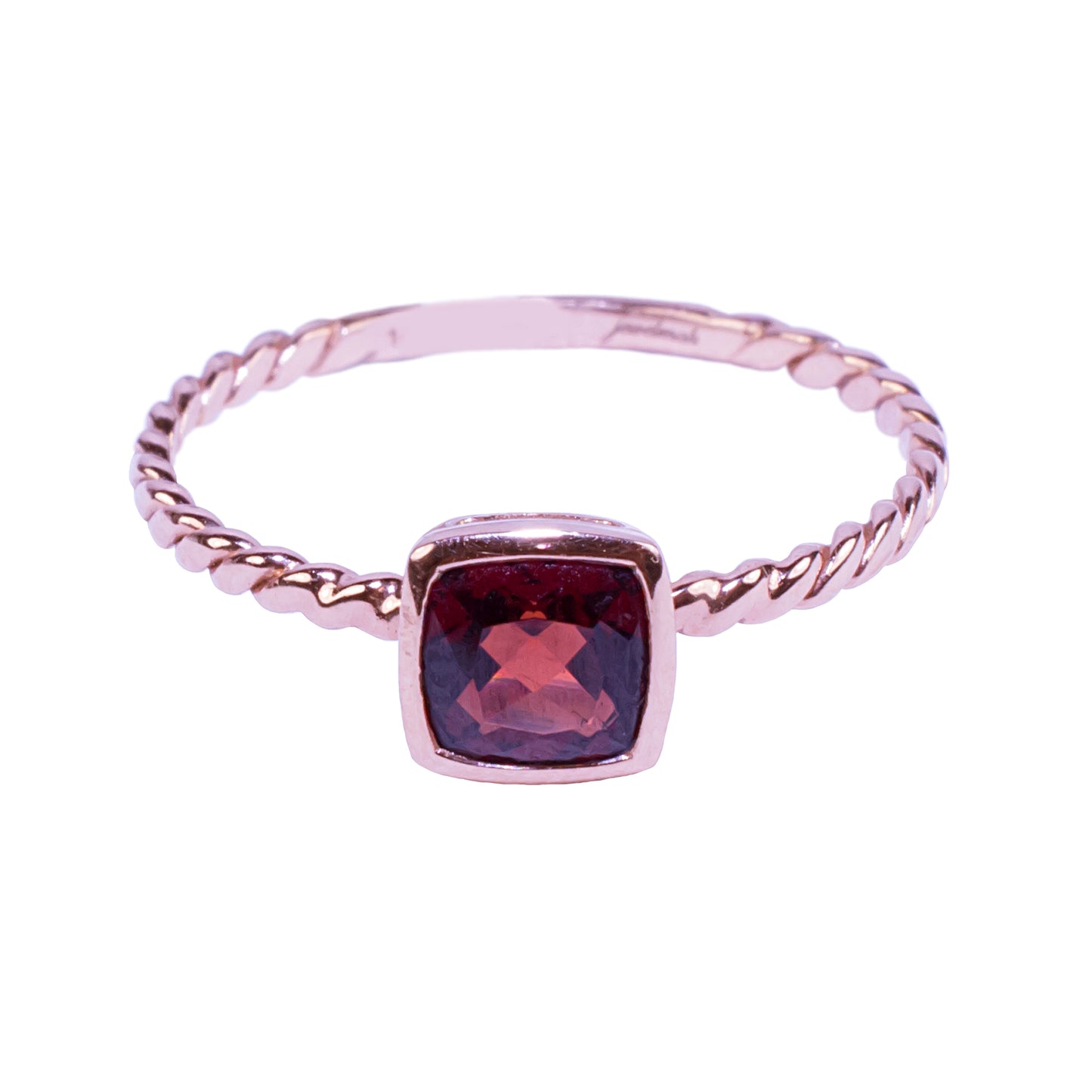 14k Twisted Cushion Faceted Garnet Ring