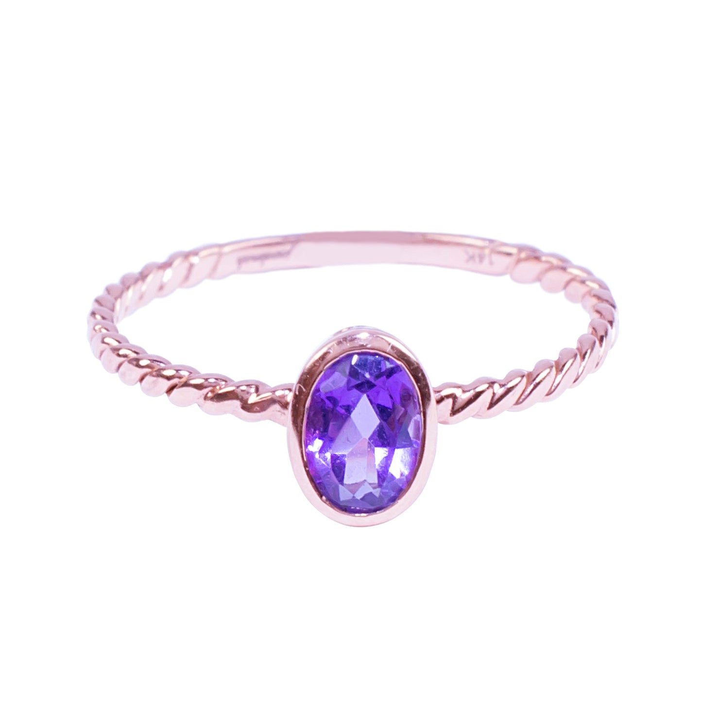 14k Twisted Oval Faceted Amethyst Ring