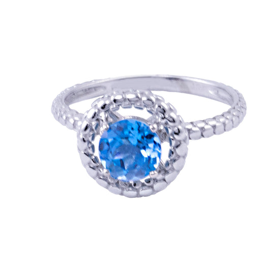 14k Swiss Blue Topaz Halo Ring