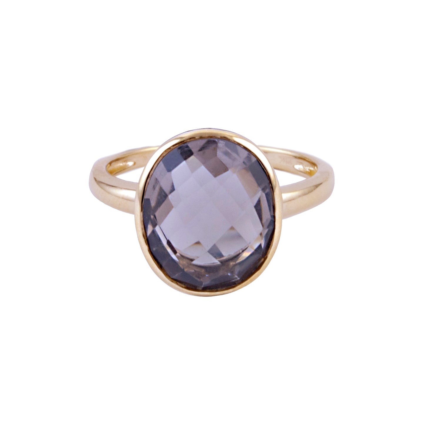 14k Smoky Quartz Faceted Oval Bezel Ring