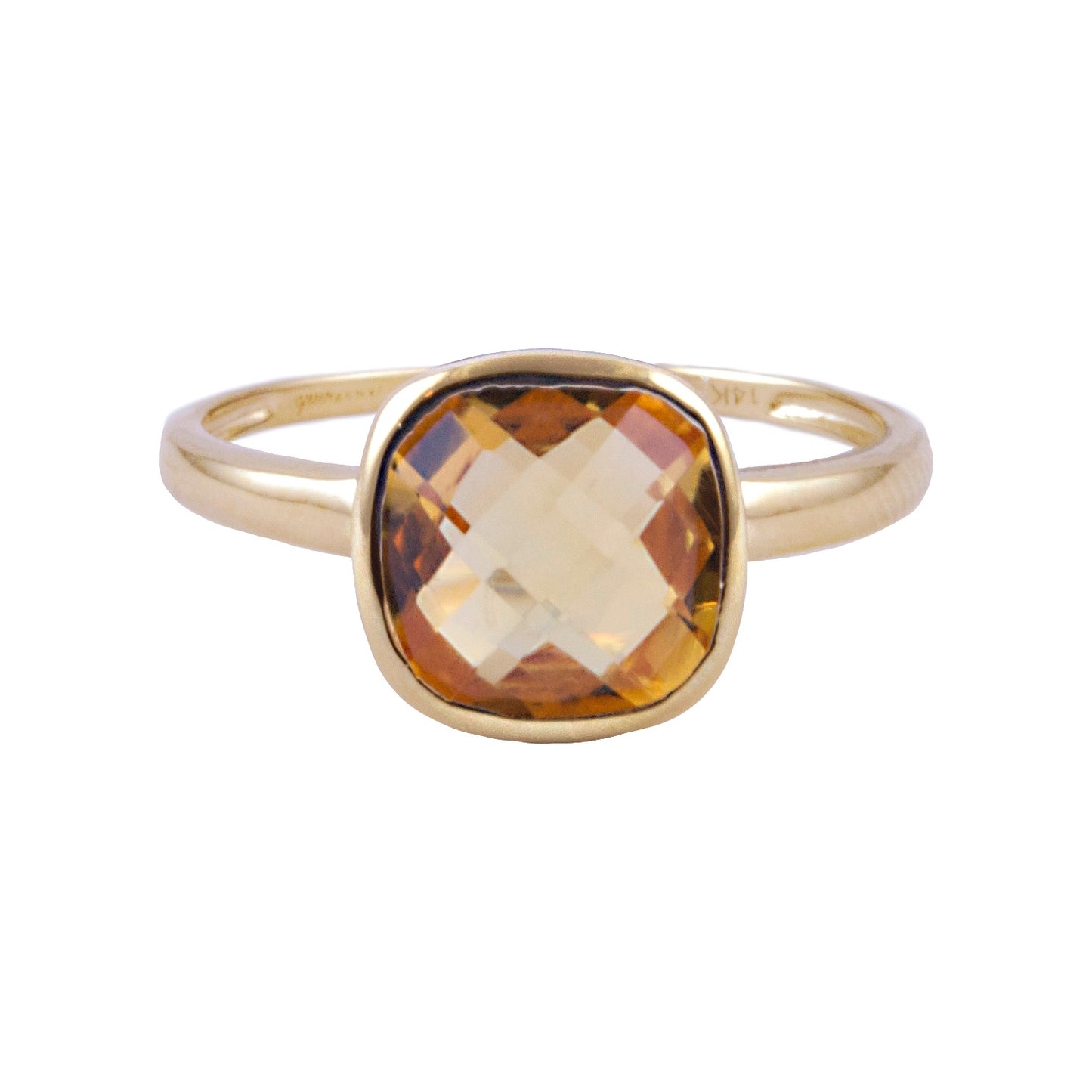 14k Citrine Faceted Cushion Bezel Ring