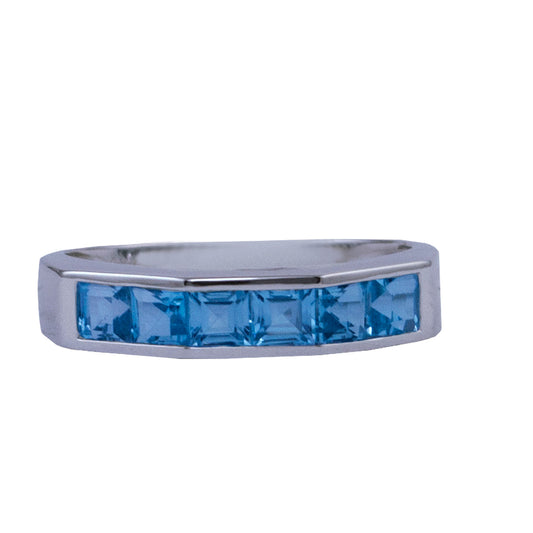 14k White Gold Blue Topaz Band Ring - Size 7