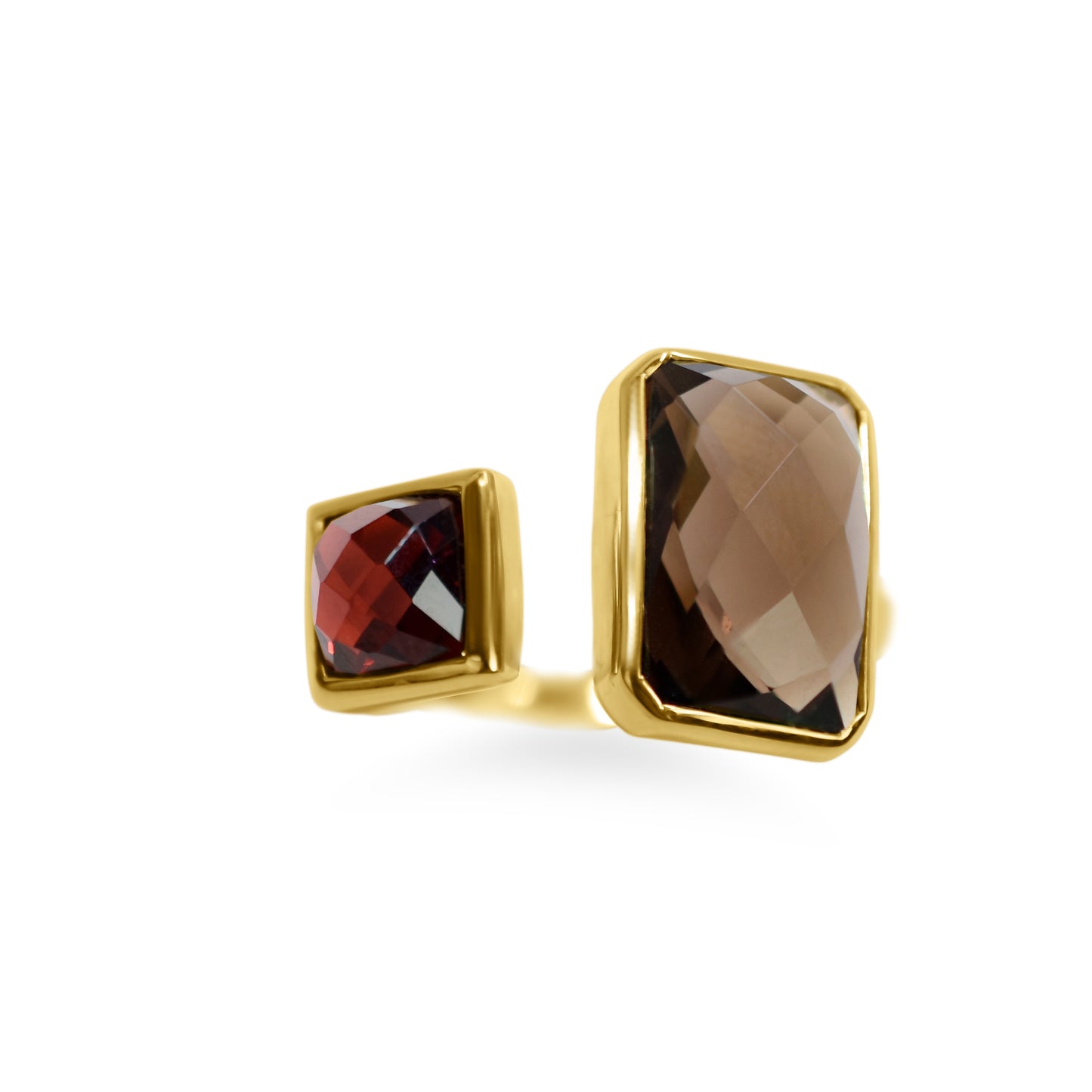 14k Garnet Smoky Quartz Open Ring