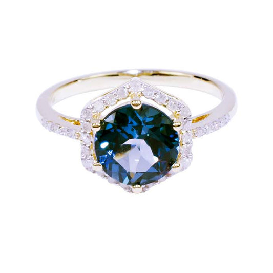 14k London Blue Topaz Diamond Hexagon Shape Ring - Size 7