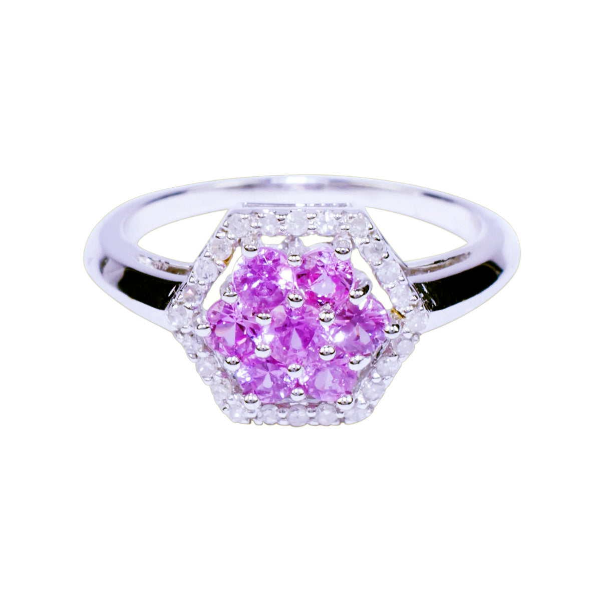 14k Pink Sapphire Dia Hex Shape Ring