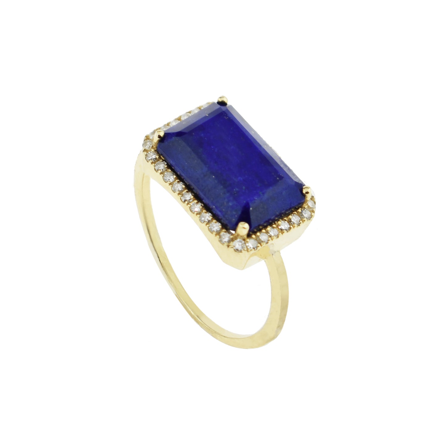 14k Long Cushion Nat Lapis Dia Ring