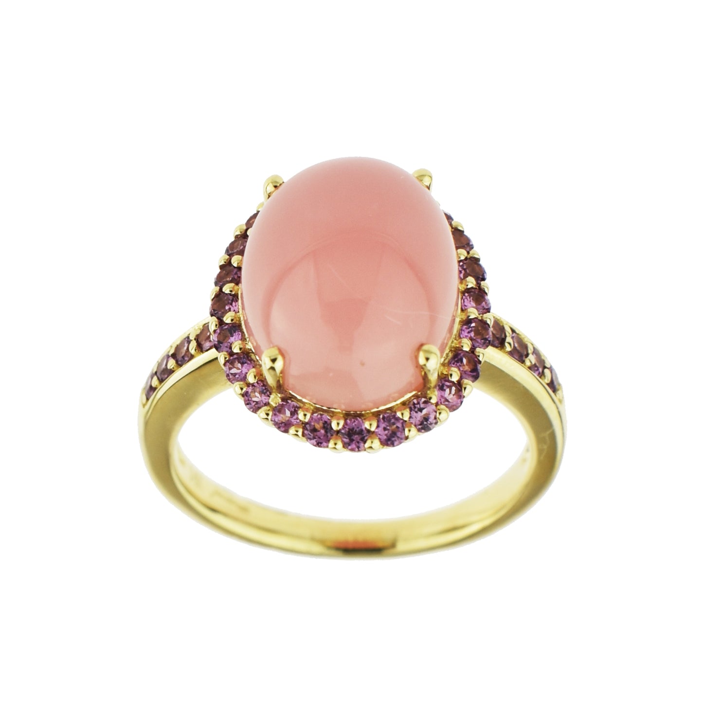 14k Guava Qz Oval & Rhodolite Ring