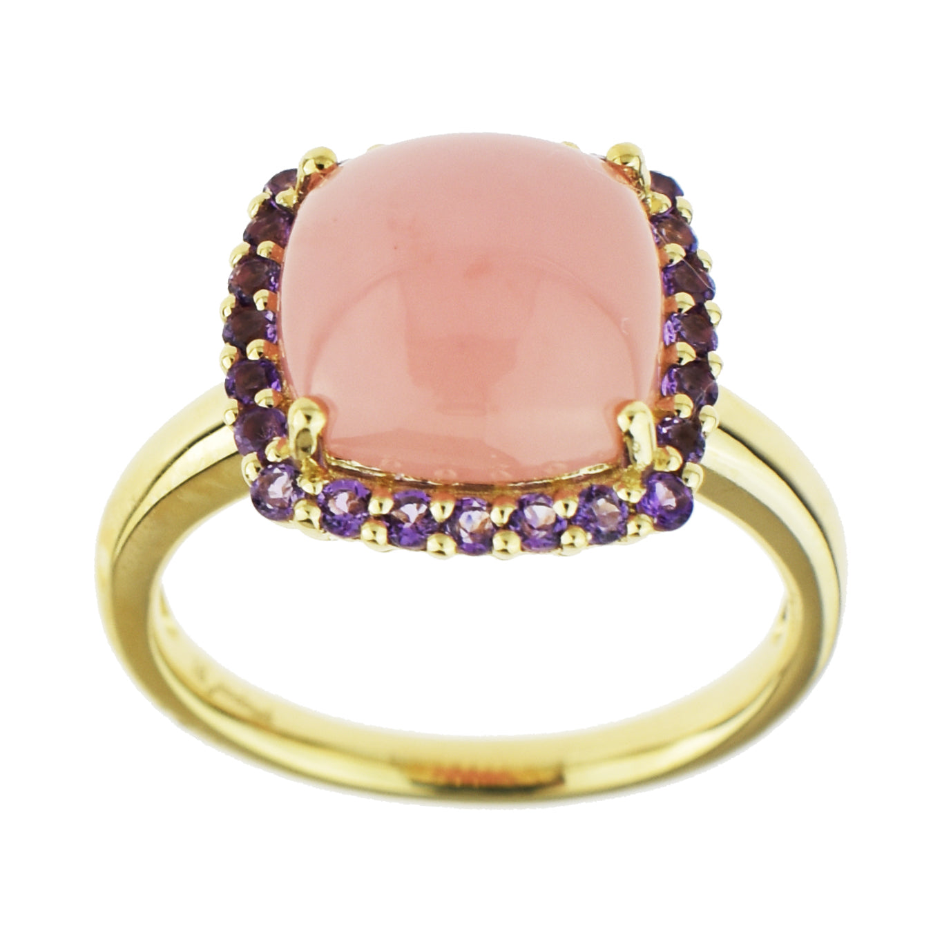 14k Guava Qz Cushion & Amethyst Ring