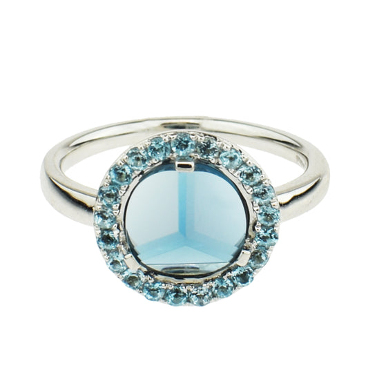 14k London Swiss Blue Topaz 3D Cut Round Ring