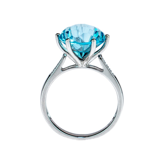 14k White Gold Sky Blue Topaz Round "Millennial"