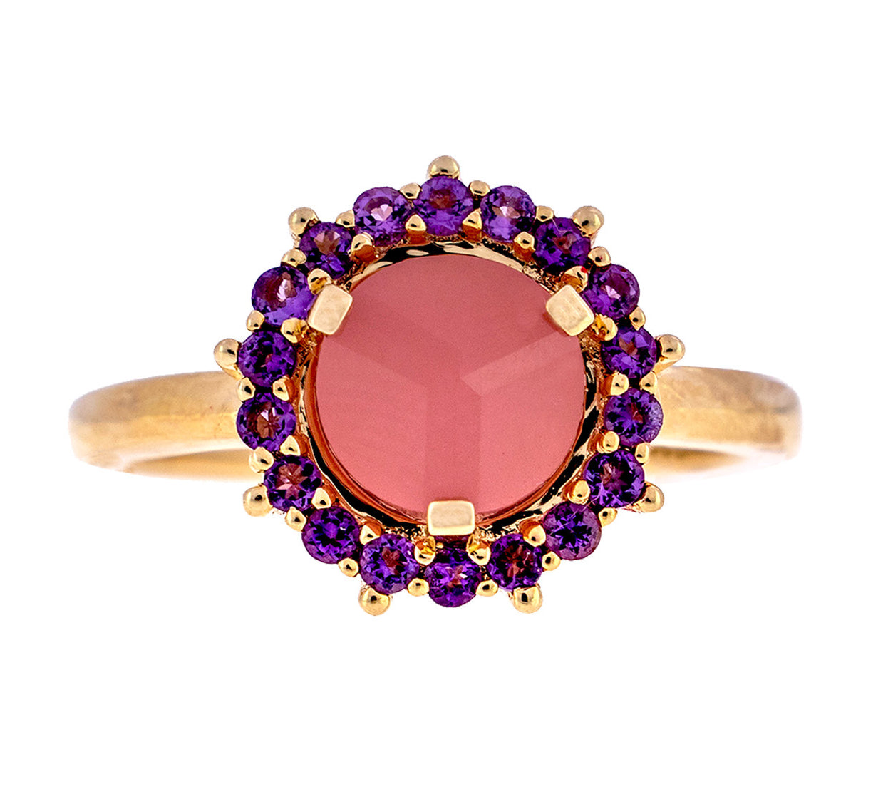 14k Guava Qz Round 3D Cut Amethyst Ring