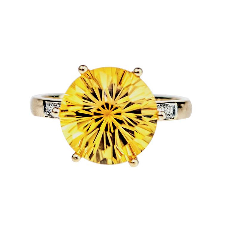 14k Citrine Round "Millennial" Cut W/Vs Diamonds - Size 7