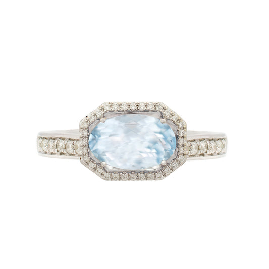 14k Oval Aqua Dia Ring