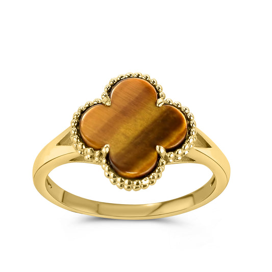 14k Tiger Eye Clover Ring