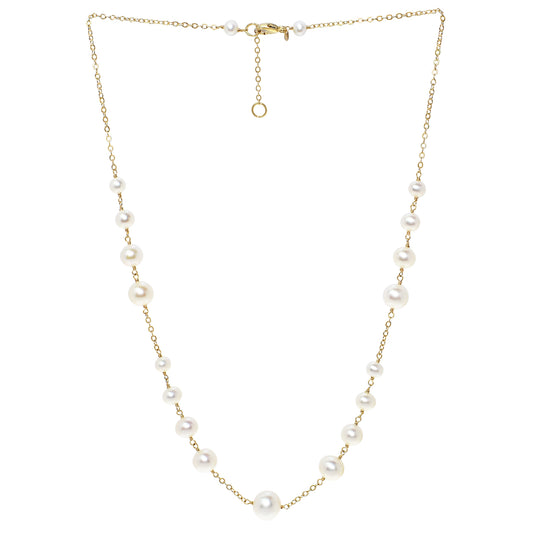 14KY White Pearl Station Necklace with 14k gold wire