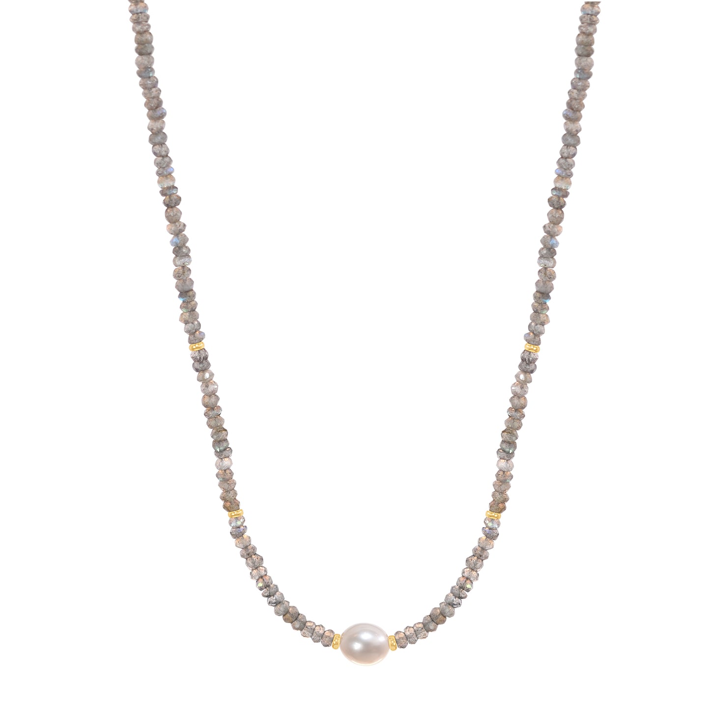 14k Gemstone Freshwater Pearl Center Necklace 17"