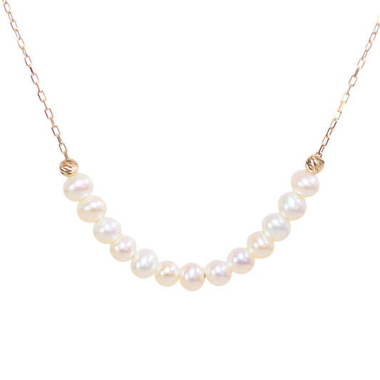 14k Yellow Gold White Pearl Center Slider Necklace 17"