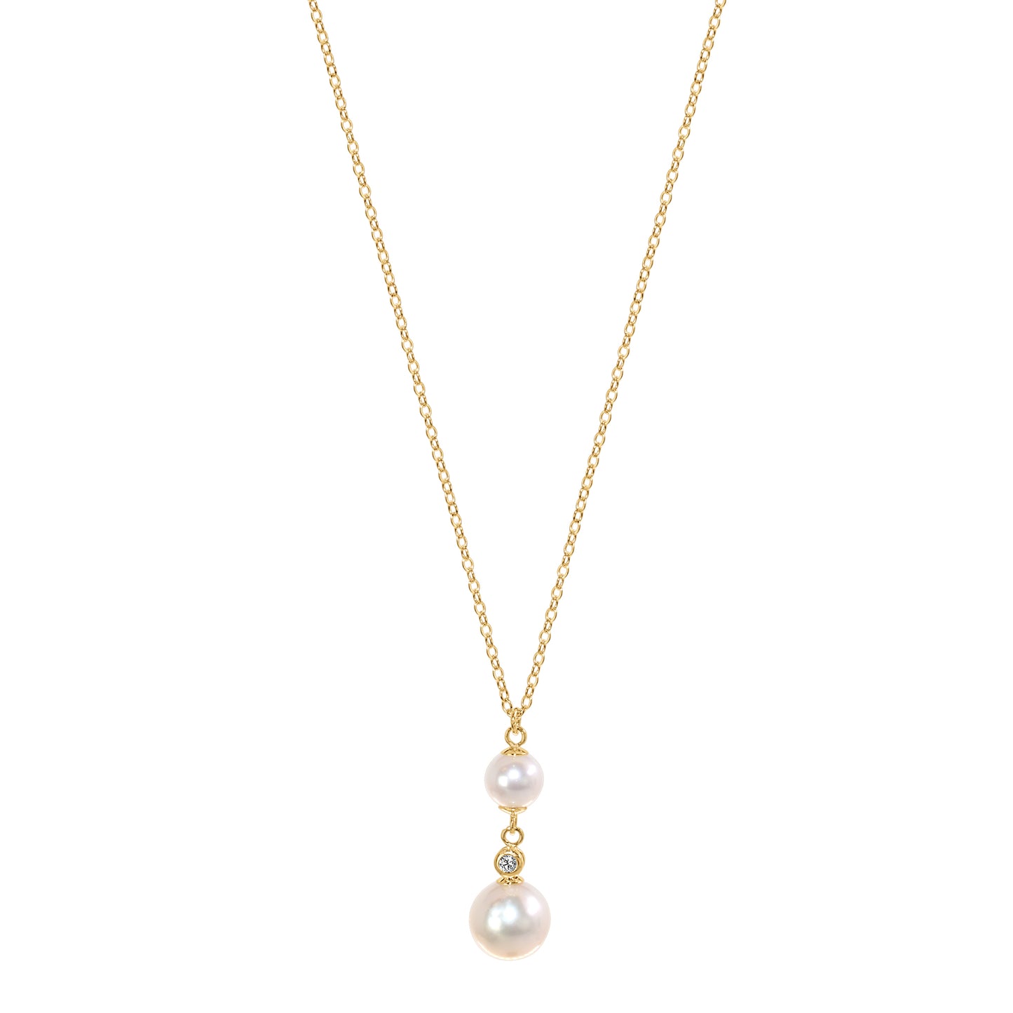 14k White Freshwater Pearl Diamond Drop Pendant Necklace 18"