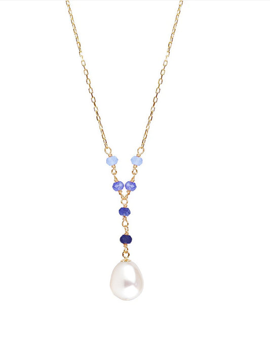 14k White Pearl Shaded Sapphire Necklace w/ 14k Gold Wire 17"