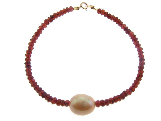 14k Garnet Pink Freshwater Pearl Bracelet