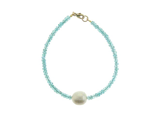 14k Apatite White Freshwater Pearl Bracelet