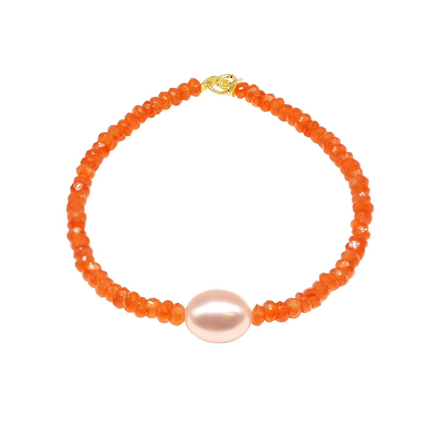 14k Carnelian White Freshwater Pearl Bracelet 7.5"