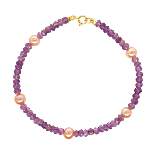 14k Amethyst Pink Freshwater Pearl Bracelet 7.5"