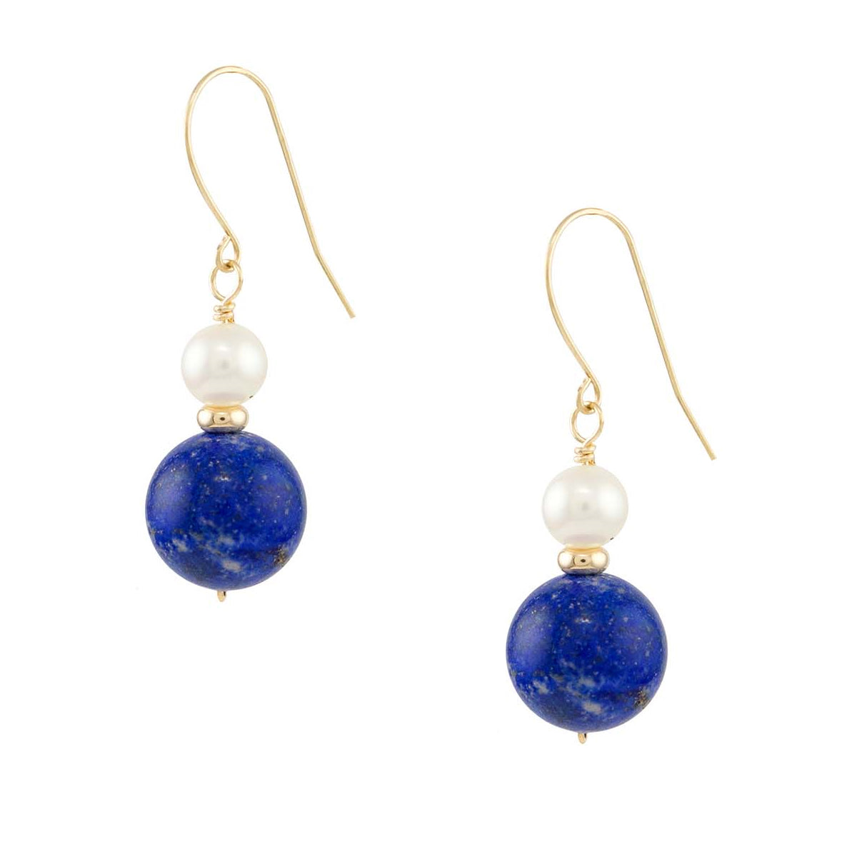 14k White Freshwater Pearl Lapis Drop Hook Earring (14k Wire)