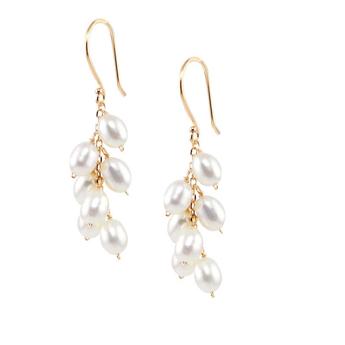 14k White Freshwater Pearl Rice Shaped Hook Earring