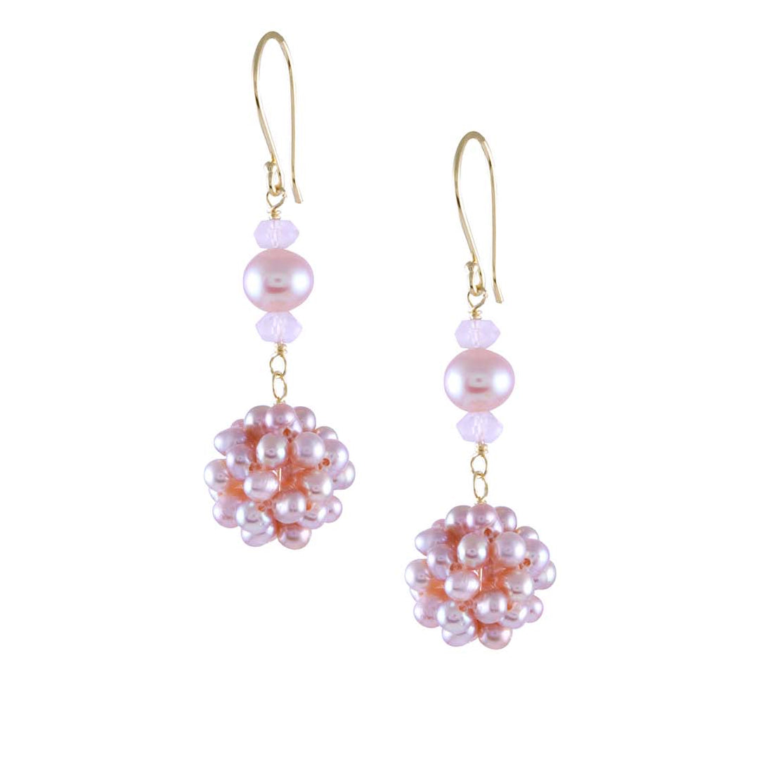 14k Pink Freshwater Pearl Rose Quartz Popcorn Hook Earring