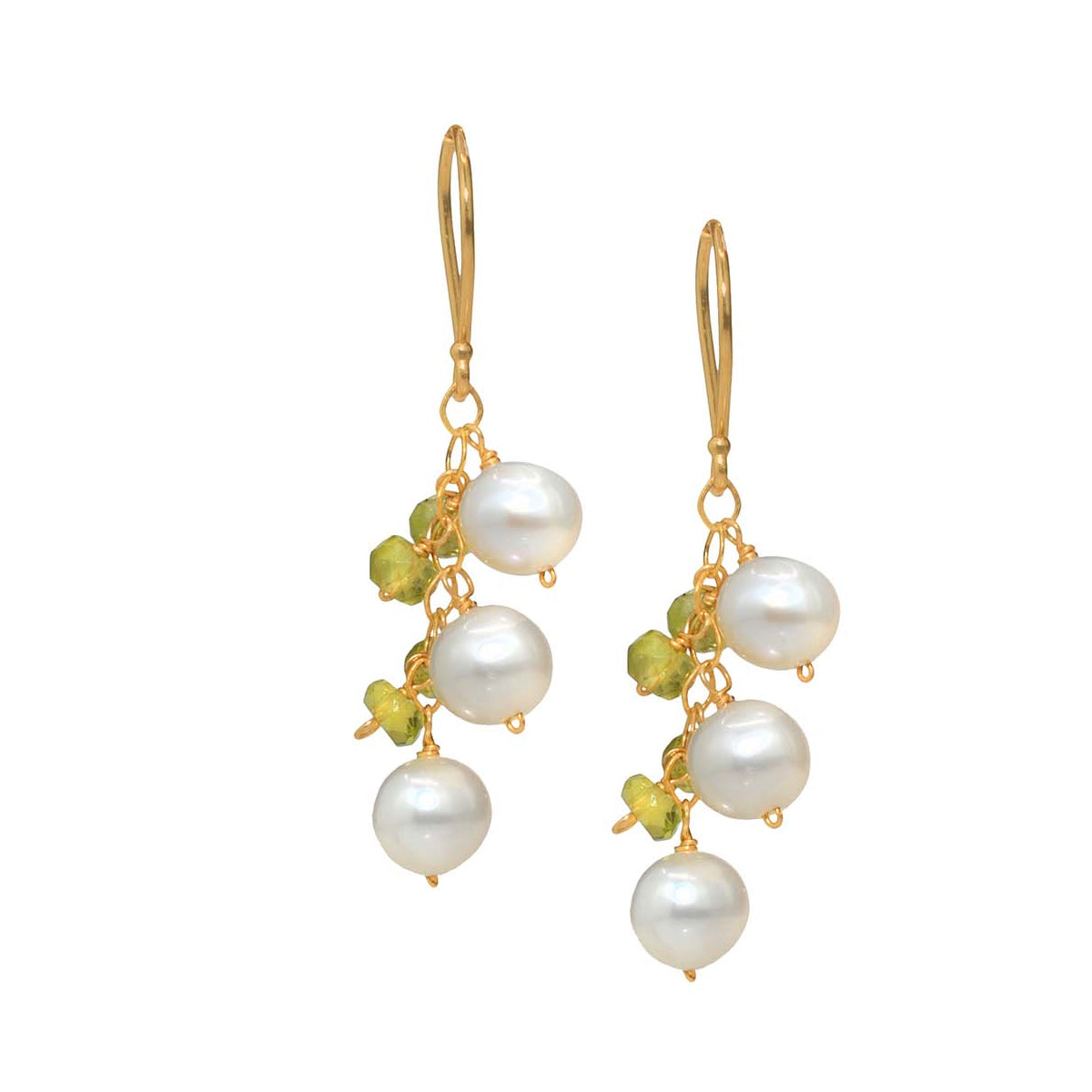 14k White Freshwater Pearl Peridot Hook Earring