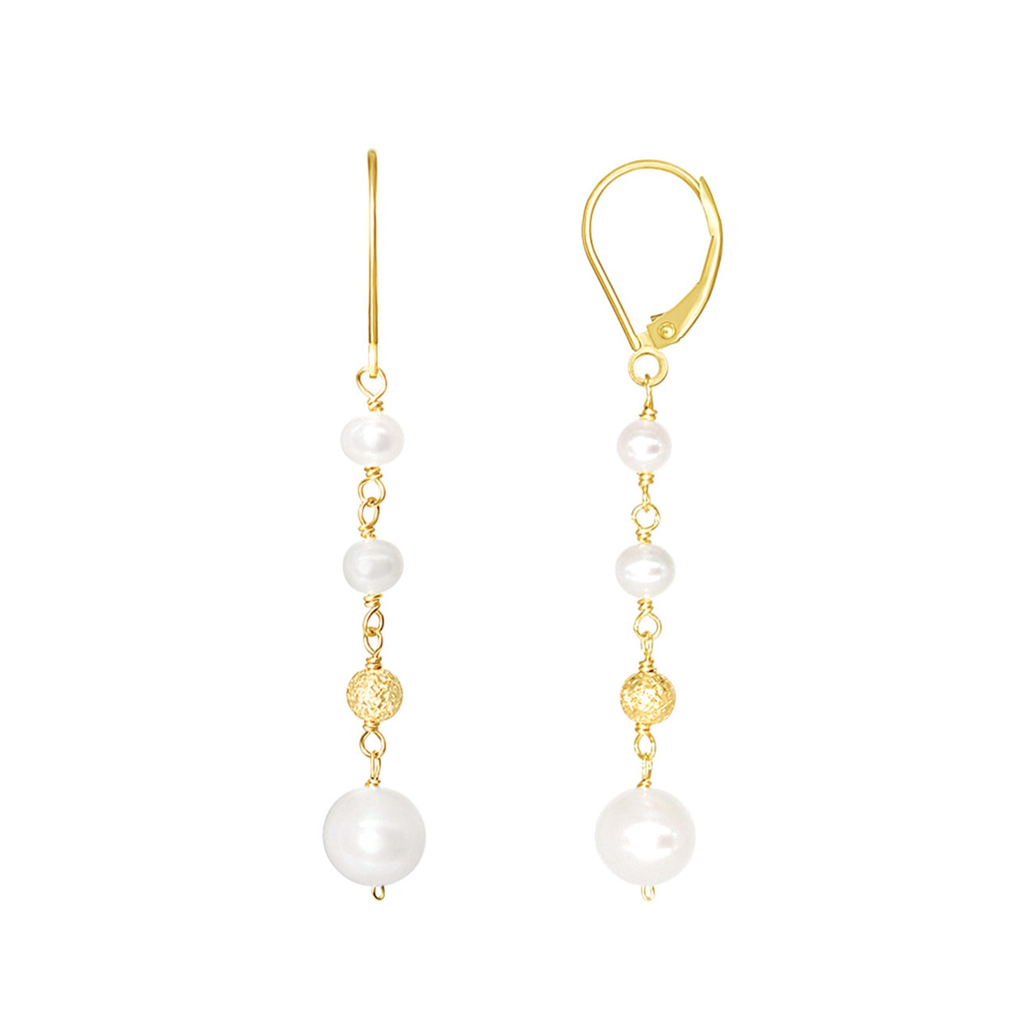 14k White Freshwater Pearl Link Leverback Dangle Earring