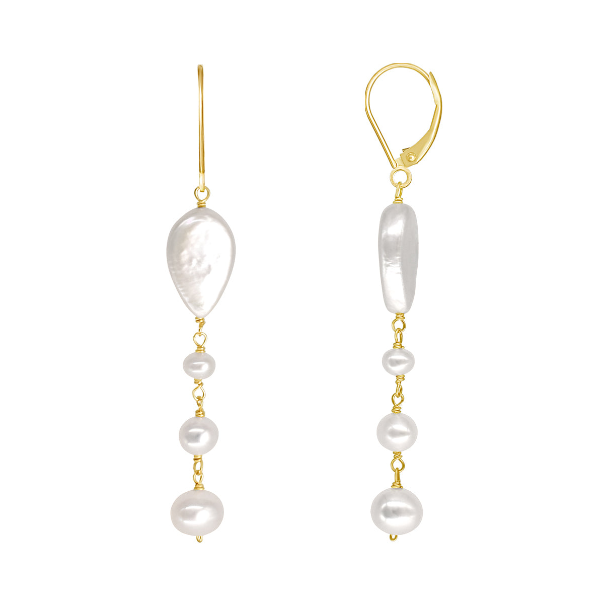 14k White Freshwater Pearl Dangle Leverback Earring