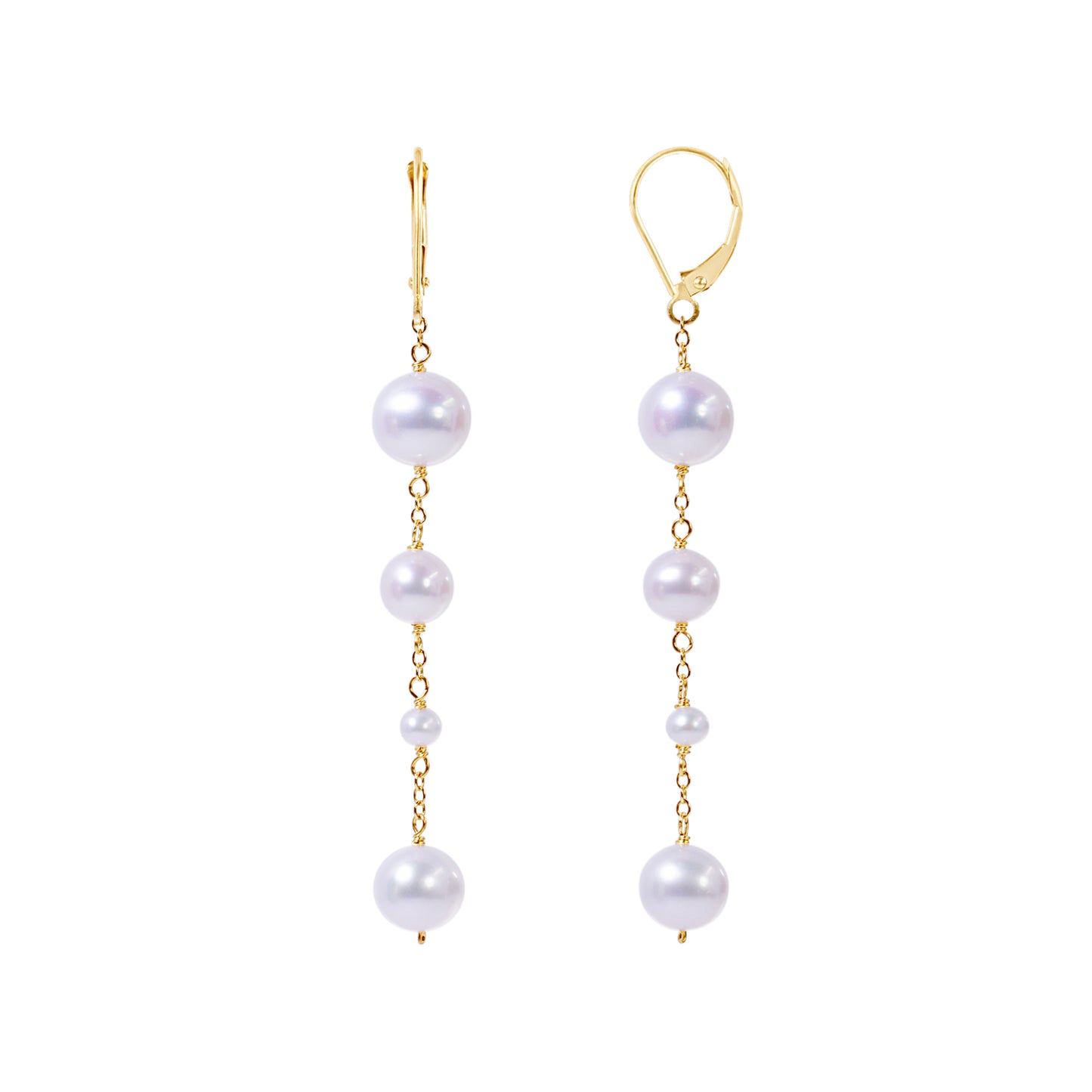 14k Yellow Gold White Pearl Dangle Earring