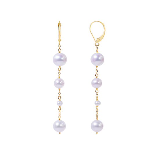 14k Yellow Gold White Pearl Dangle Earring