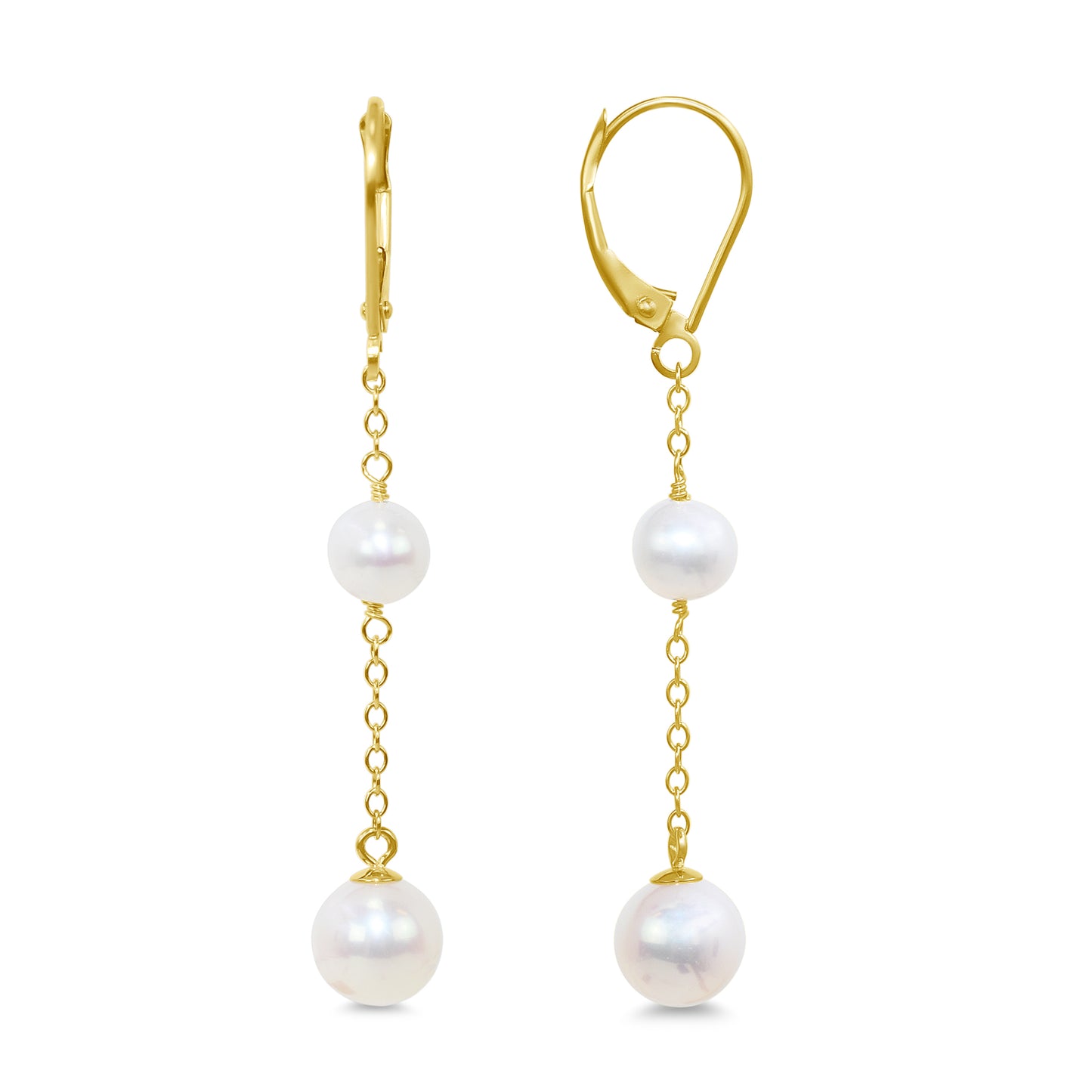 14k White Freshwater Pearl Gold Chain Leverback Earring