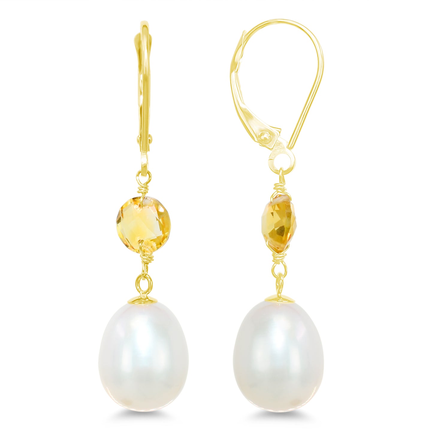 14k Gemstone & White Freshwater Pearl Leverback Earring