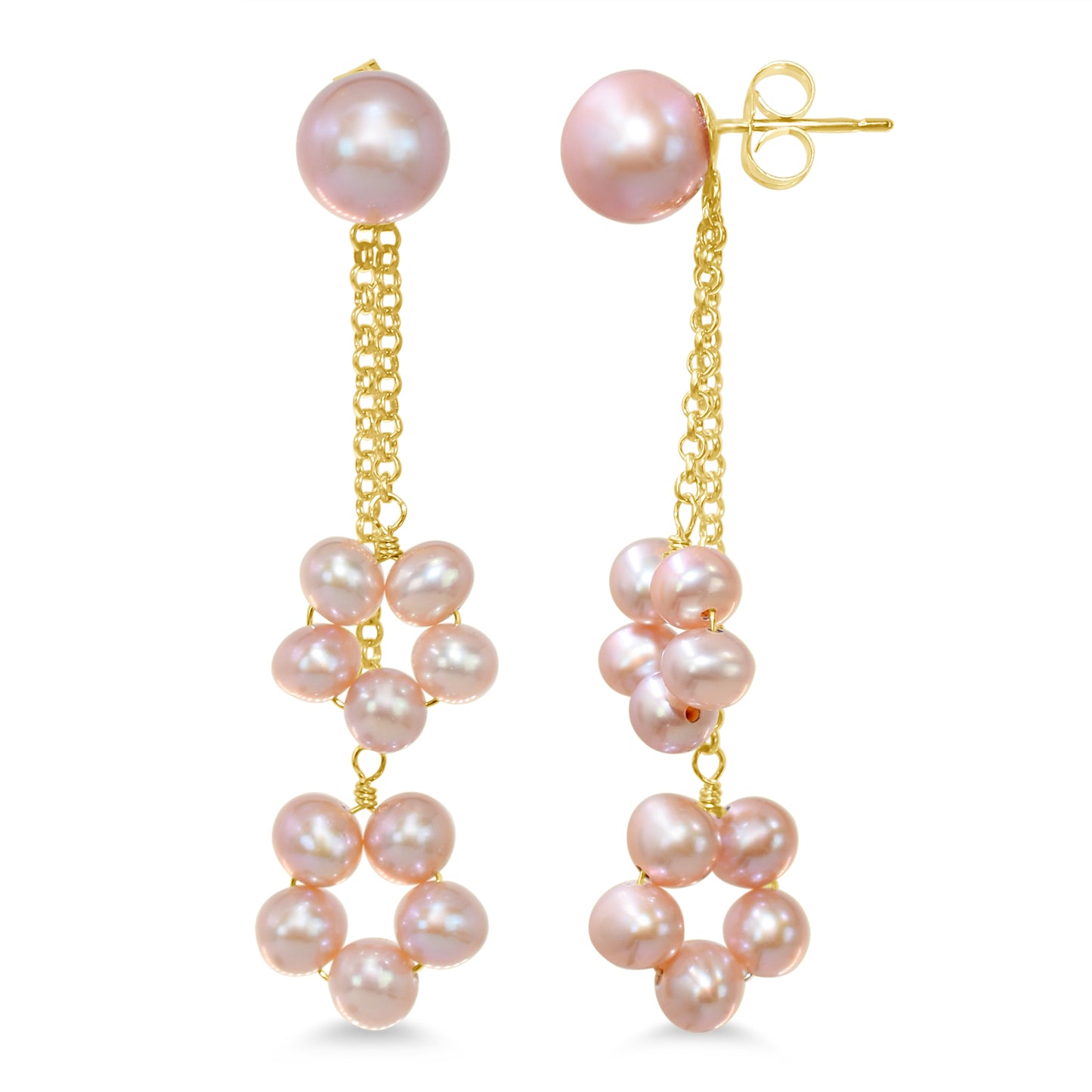 14k White/Pink Freshwater Pearl Double Circle Dangle Post Earring