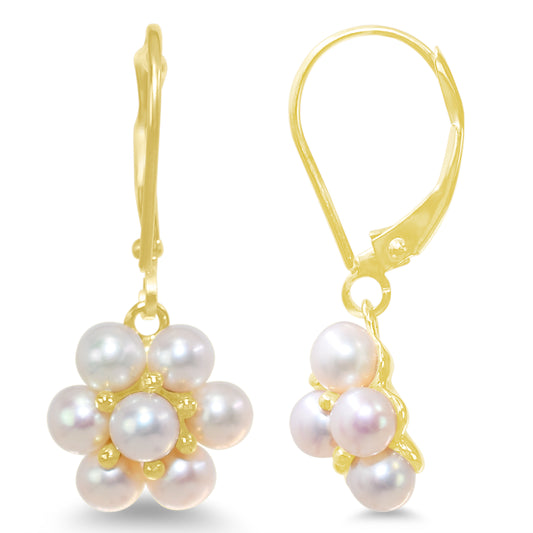 14k White Freshwater Pearl Flower Leverback Earring