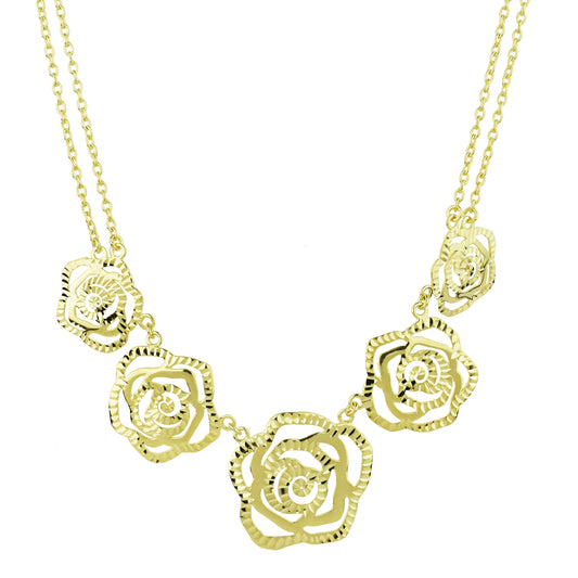 Séchic 14k Five Diamond Cut Roses Necklace 18"