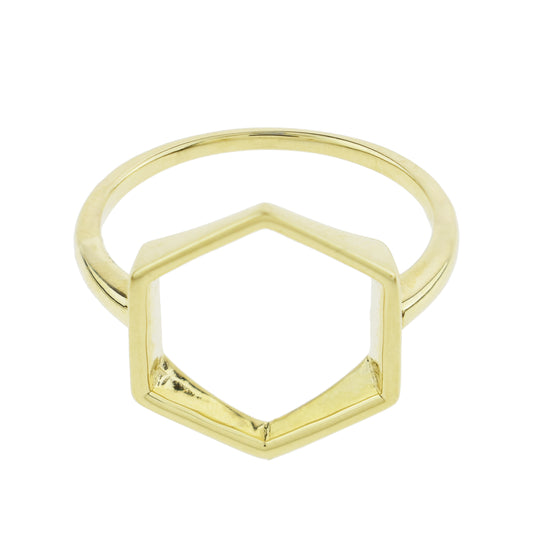 Séchic 14k Open Space Hexagon Centered Gold Ring